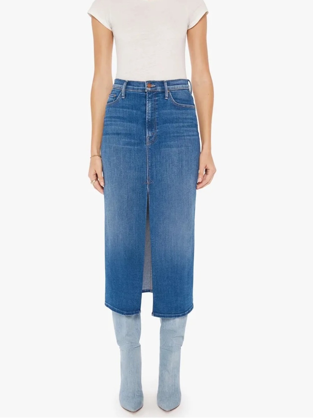 MOTHER the reverse pencil pusher denim skirt